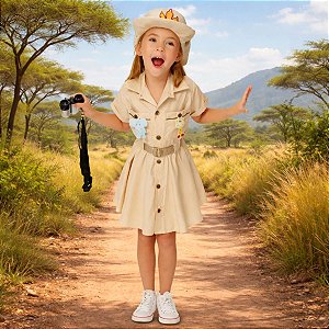 Fantasia Safari Paleontólogo África | VESTIDO + CINTO + APLIQUES + CHAPÉU