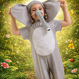 Fantasia Elefante Infantil Luxo COMPLETA + BRINDE: TROMBA