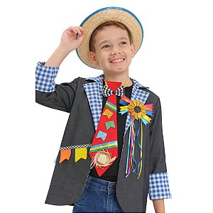 Paletó Noivinho Caipira Infantil Jeans + BROCHE + CHAPÉU