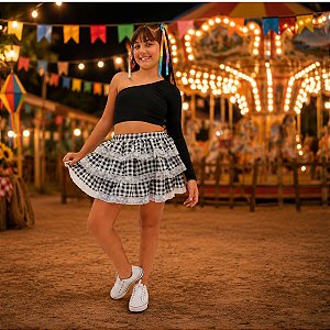 Conjunto Festa Junina CROPPED + SAIA BABADO xadrez preta