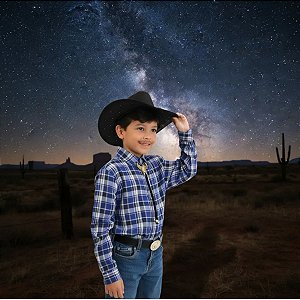 Conjunto Cowboy Céu Estrelado CAMISA + GRAVATINHA + CHAPÉU