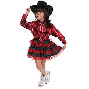 Roupa Cowgirl CAMISA + SAIA + GRAVATINHA + CHAPÉU