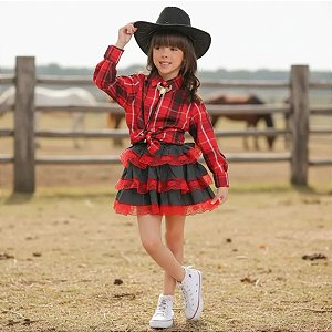 Roupa Cowgirl CAMISA + SAIA + GRAVATINHA + CHAPÉU
