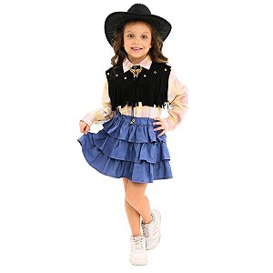Roupa Cowgirl CAMISA + COLETINHO + SAIA + GRAVATINHA + CHAPÉU