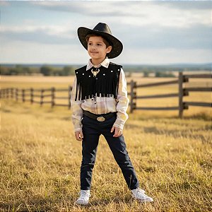 Roupa Cowboy LUXO CAMISA + COLETE + GRAVATINHA + CINTO + CHAPÉU