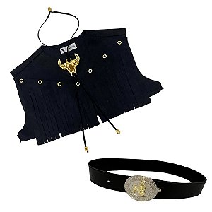 Conjunto country COLETE + GRAVATINHA + CINTO - 3 itens