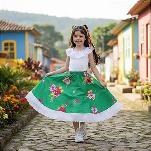 SAIA Carimbó Infantil Menina Floral VERDE HAVAIANA
