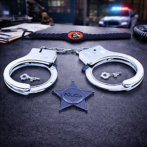 Super POLICIAL | Algemas + chaves + relógio + distintivo