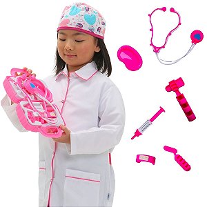 Fantasia MÉDICO ROSA Infantil | jaleco touca BRINDE MALETA