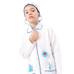 Fantasia MÉDICO AZUL Infantil | jaleco touca BRINDE MALETA