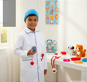 Fantasia Veterinário Infantil com Jaleco e Maleta Pet