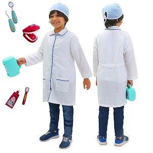 Fantasia DENTISTA Infantil AZUL | jaleco touca BRINDE MALETA