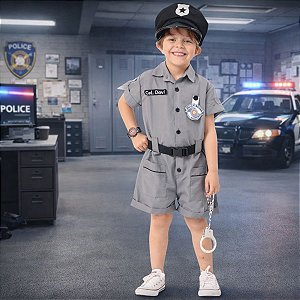 Fantasia Policial Infantil com Quepe BORDADA | Brinde KIT