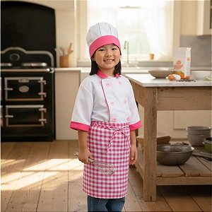 Fantasia Roupa Cozinheiro Chef Cozinha Rosa Infantil Luxo | Brinde Cozinha