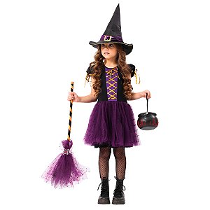Fantasia Bruxa Infantil Halloween LUXO | brinde VASSOURA
