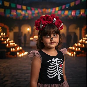 Tiara Ossos de Caveira com Rosas Vermelhas