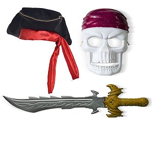 KIT Acessórios COMPLETO Pirata | máscara + espada + chapéu