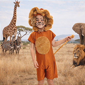 Fantasia Infantil Leão Luxo com Gorro Pelúcia