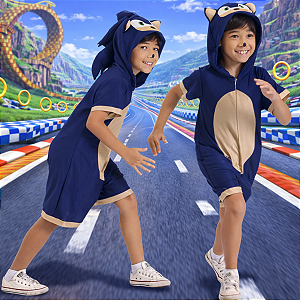 Fantasia Infantil Sonic Luxo com Capuz Bordado
