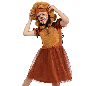 Fantasia Infantil Leoa Vestido Gorro - Leao Feminino LUXO