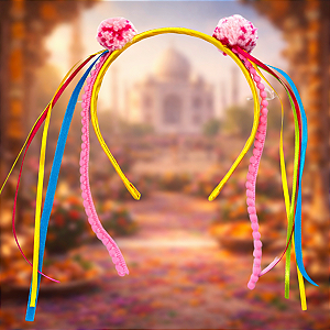 Tiara Infantil Índia Luxo com Pompons Coloridos