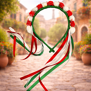 Tiara Italiana Infantil com Flores e Fitas