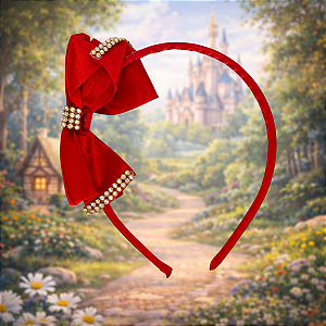 Tiara Branca de Neve Infantil com Laço e Strass