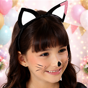 Tiara Gatinho Infantil com Glitter Preta