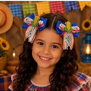 Par de Laços Festa Junina Azul Luz Junino - ALGODÃO DOCE