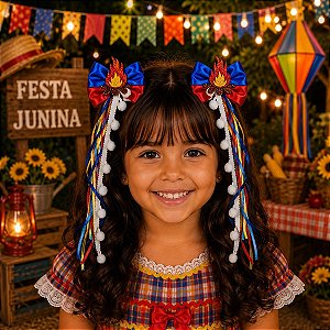 Par de Laços Festa Junina Azul Vermelho Junino - CURAL