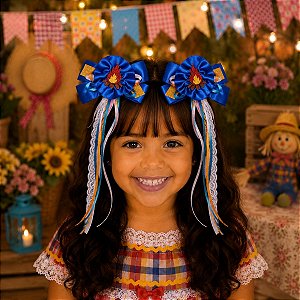 Par de Laços Festa Junina Azul Junino - PÉ DE MOLEQUE