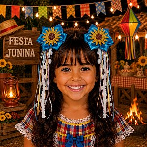 Par de Laços Festa Junina Azul Céu Junino São João - CARIMBÓ