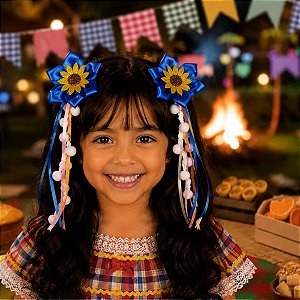 Par de Laços Festa Junina Azul Oceano Junino São João COCADA