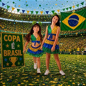 Roupa COPA Luxo Infantil Menina BLUSA + SAIA | BRINDE tiara