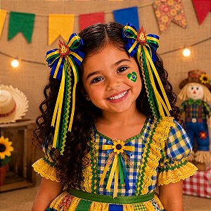 Par de Laços Festa Junina Verde e Amarelo - COPA