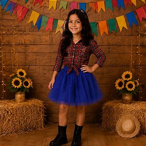 Saia Princesa Tutu AZUL ROYAL com Brilho
