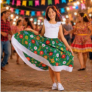 SAIA Carimbó Infantil Menina Floral VERDE HAVAIANA