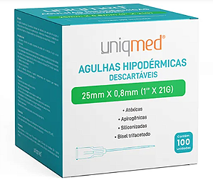 Agulha Hipodérmica 21G - 25x0,8mm - Uniqmed