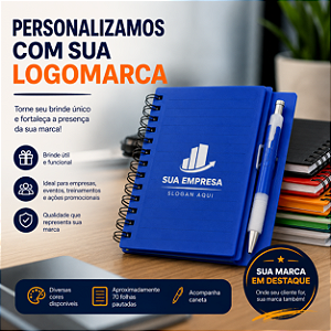 Caderno Plástico com Caneta Personalizada – 70 Folhas | Brinde Promocional