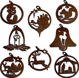 Pingente Natal 8pçs de 11 Cm Enfeite Decoração  Mdf Tratado