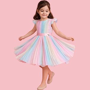 Vestido de Festa Infantil Arco Íris Colorido Candy Colors