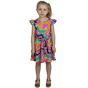 Vestido Infantil Menina Em Viscose Colorida com Florzinhas