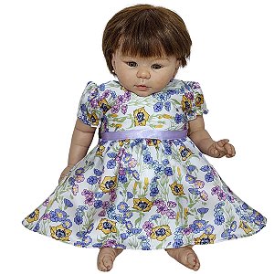 Vestido Para Boneca Bebê Reborn Florido Lilás
