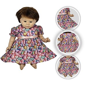 Vestido Para Boneca Bebê Reborn Rosa Coração Estampa em 3D