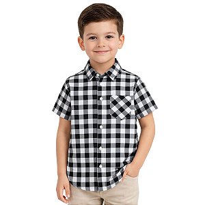 Camisa Infantil Menino Xadrez Passeio Country Junino Preto
