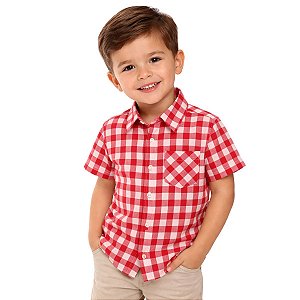 Camisa Infantil Menino Xadrez Junino Country Vermelho