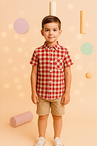 Camisa Infantil Menino Xadrez Junino Country Vermelho