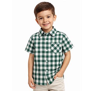 Camisa Infantil Menino Xadrez Junino Country Verde