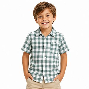 Camisa Infantil Menino Xadrez Junino Country Verde