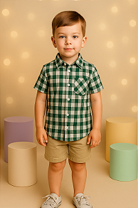 Camisa Infantil Menino Xadrez Junino Country Verde